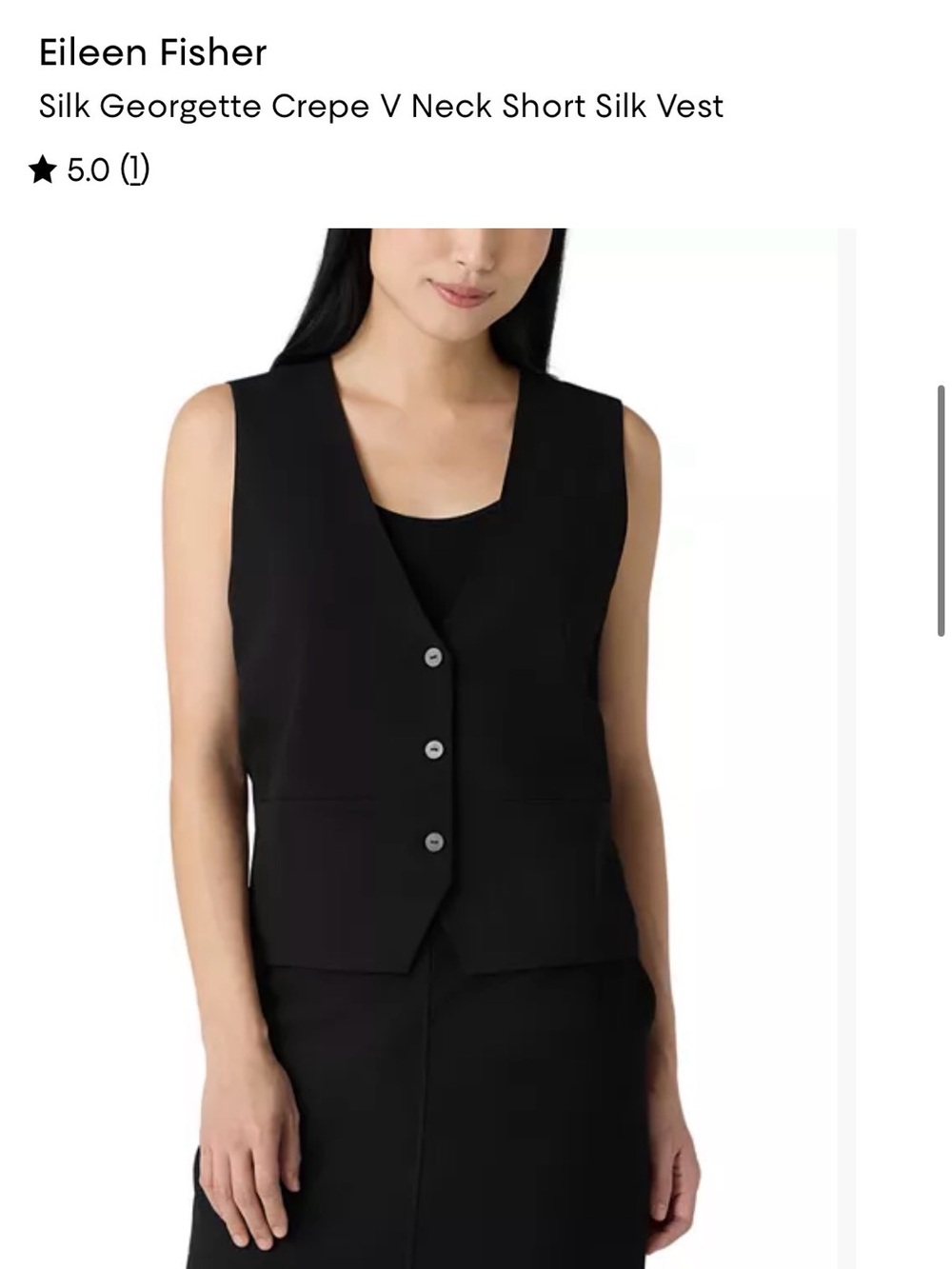 Eileen Fisher Silk Georgette Crepe V Neck Short Silk Vest